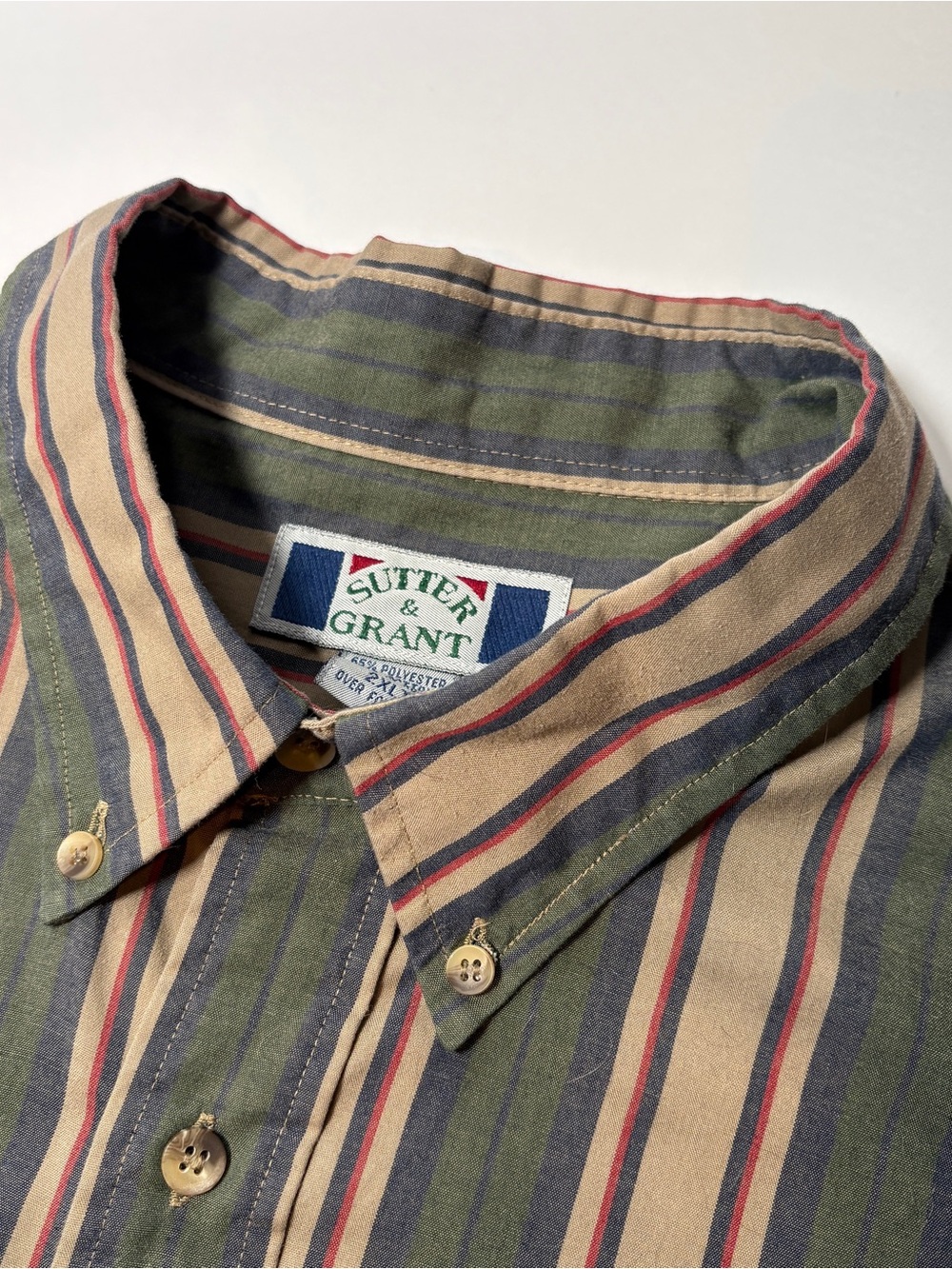 Vtg 90s Sutter & Grant Striped Button Down Shirt Men 2XLT Big Tall Dad Earthtone